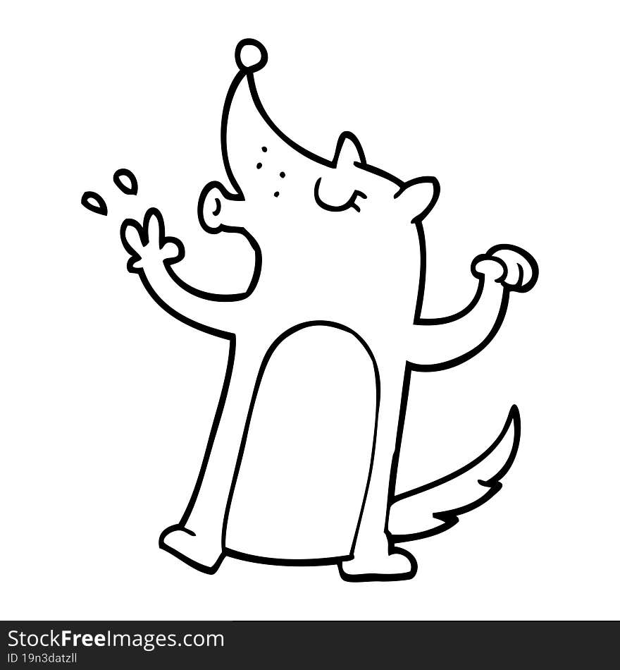 Line Drawing Cartoon Howling Wolf