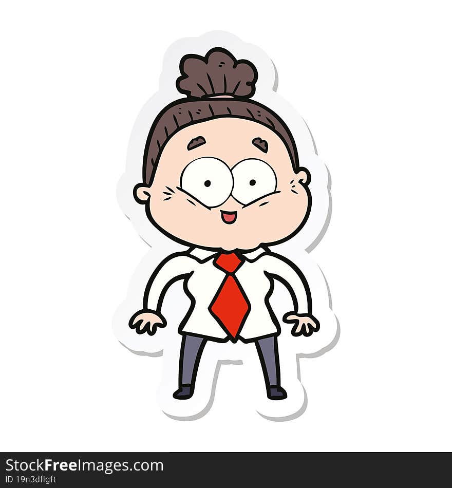 sticker of a cartoon happy old woman