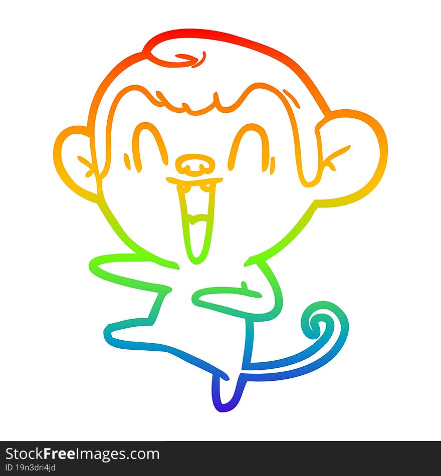 rainbow gradient line drawing of a cartoon laughing monkey