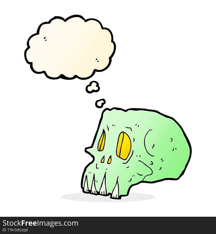 cartoon spooky skull with thought bubble