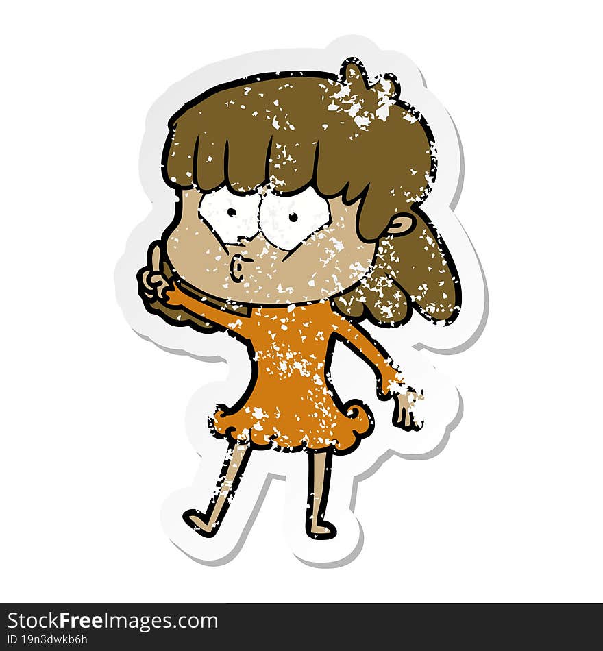 distressed sticker of a cartoon whistling girl