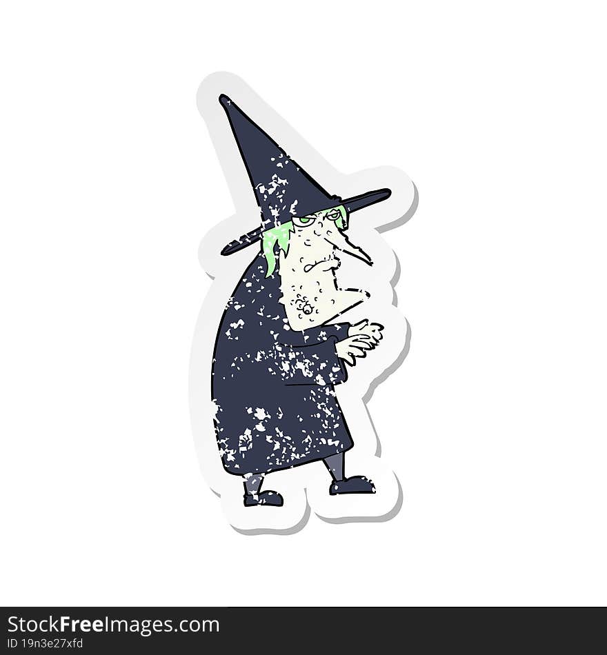 retro distressed sticker of a cartoon ugly old witch