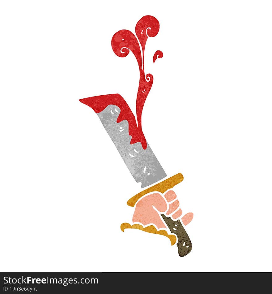 retro cartoon hand with bloody dagger