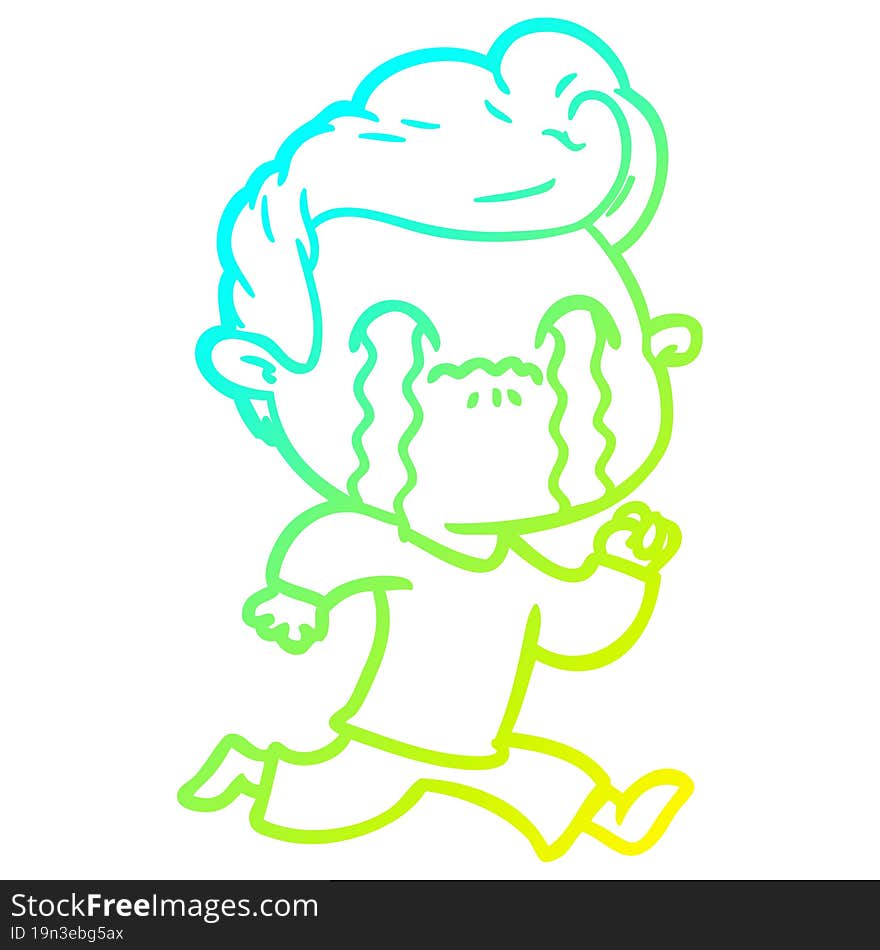 cold gradient line drawing of a cartoon man crying