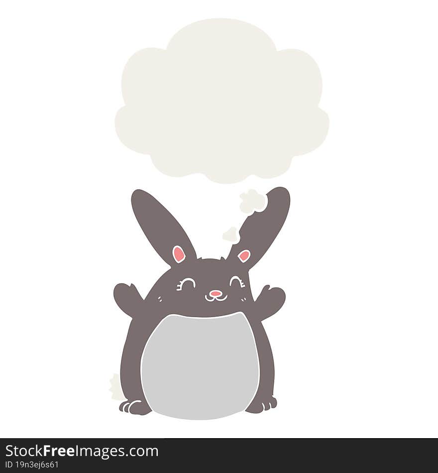 cartoon rabbit with thought bubble in retro style