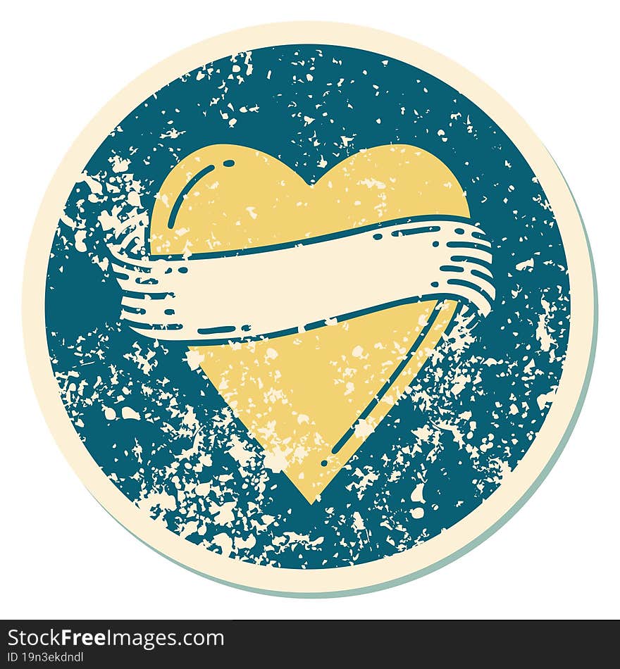 Distressed Sticker Tattoo Style Icon Of A Heart And Banner