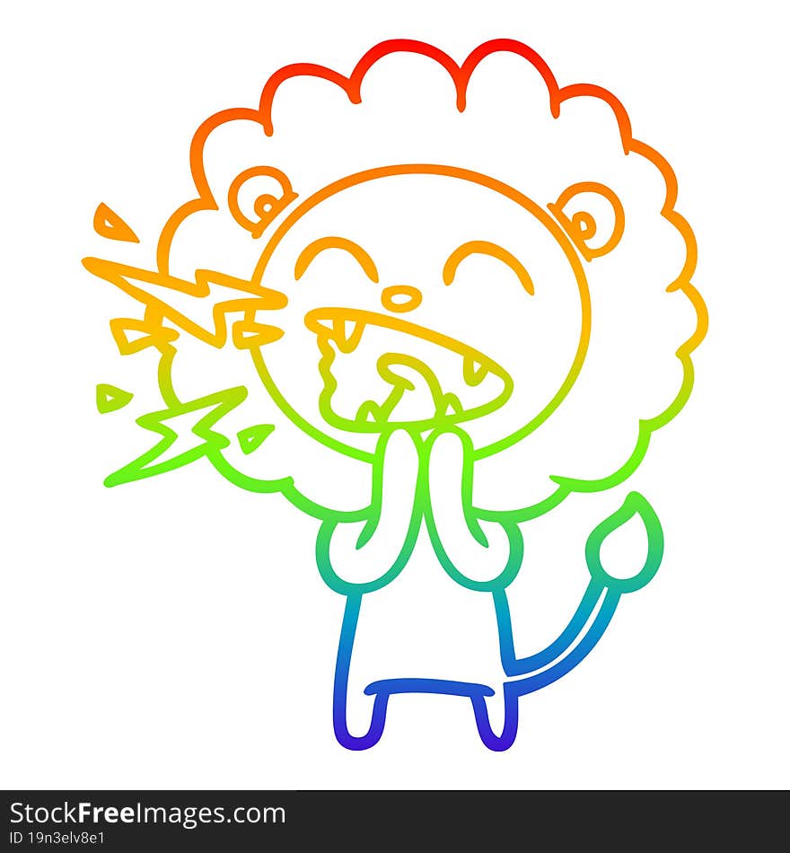 rainbow gradient line drawing cartoon roaring lion