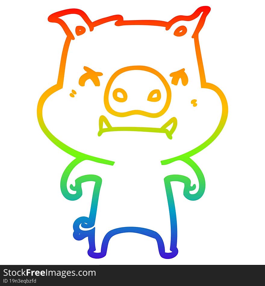 rainbow gradient line drawing angry cartoon pig