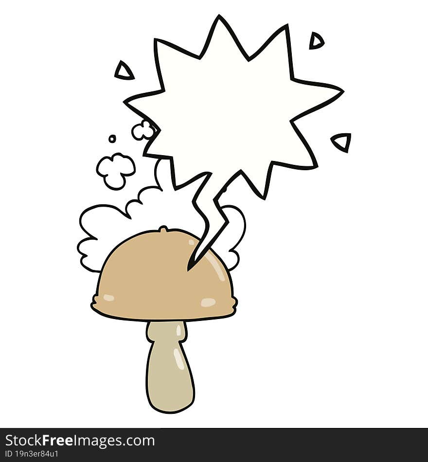 Cartoon Mushroom And Spore Cloud And Speech Bubble