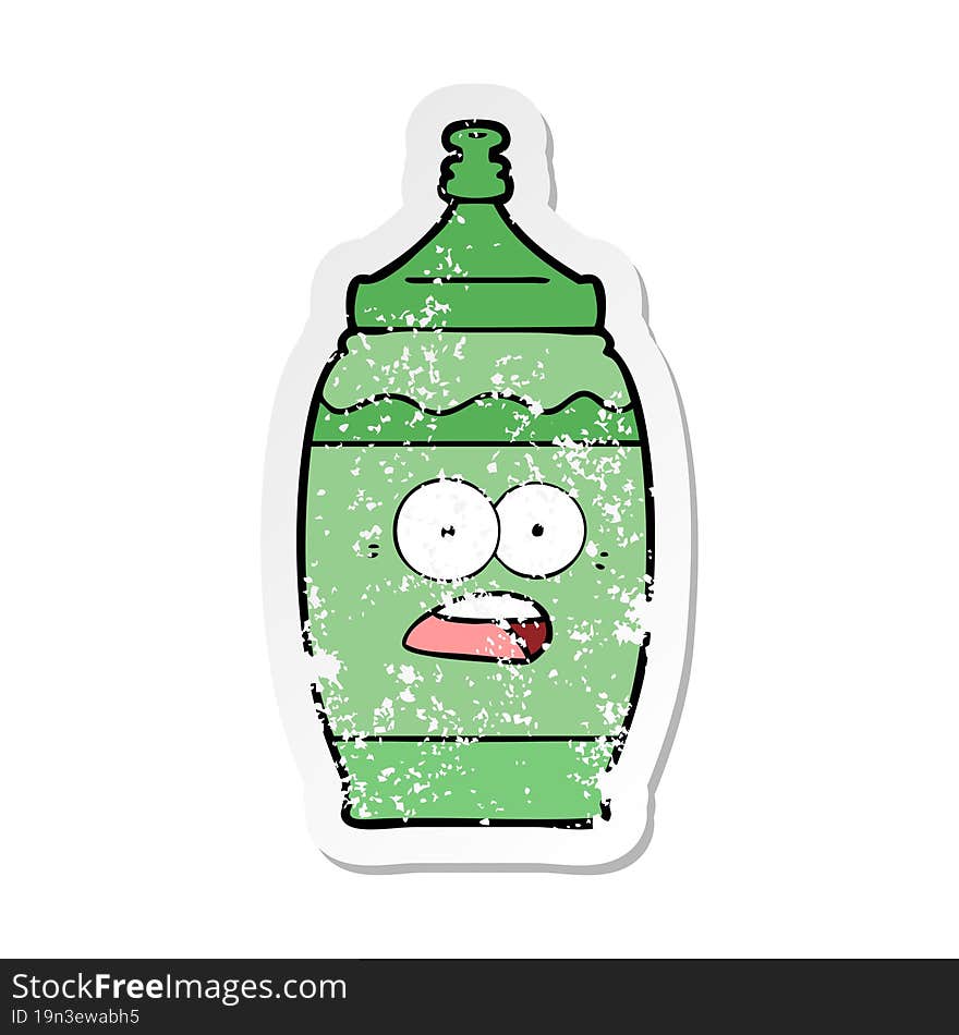 distressed sticker of a cartoon sports drink