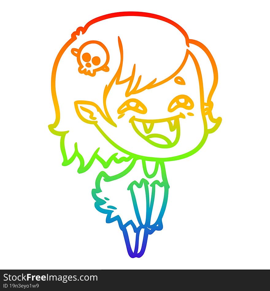 rainbow gradient line drawing of a cartoon laughing vampire girl