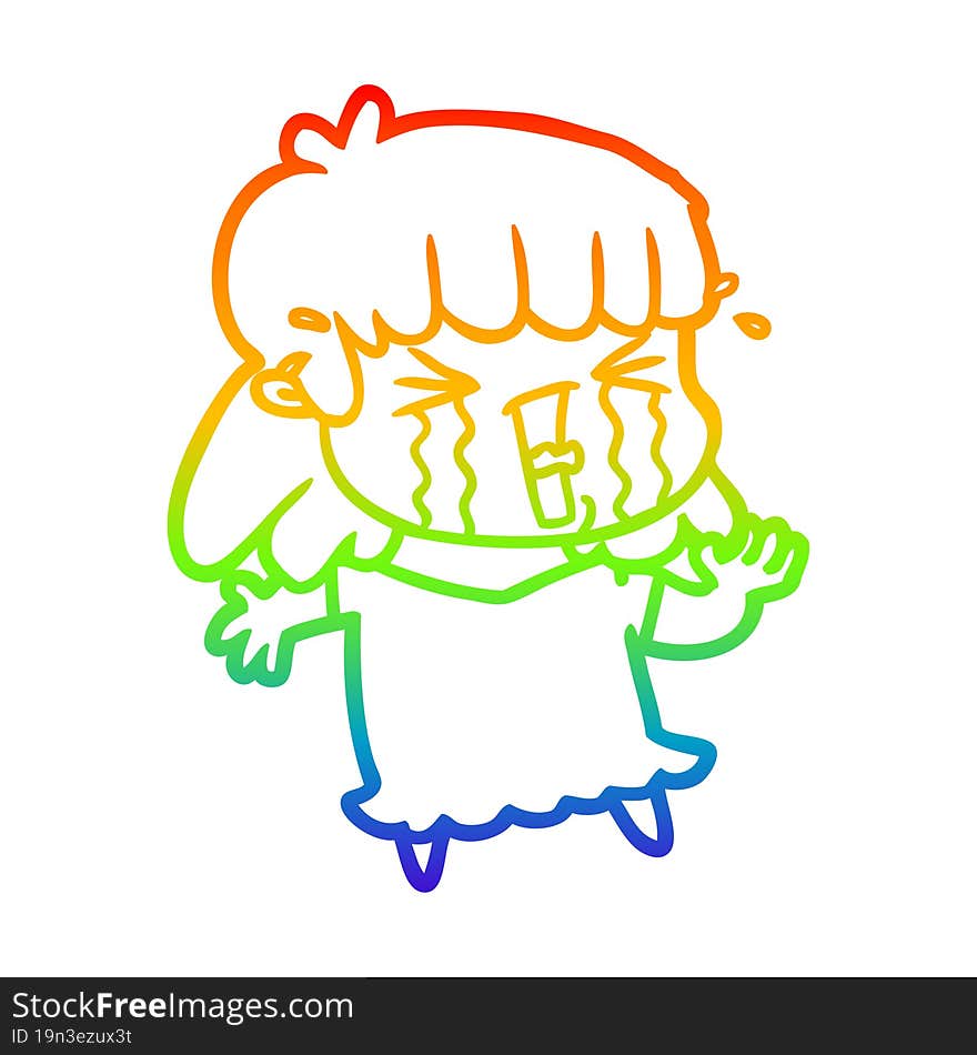 rainbow gradient line drawing cartoon woman in tears