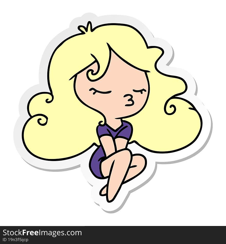 freehand drawn sticker cartoon of cute kawaii girl