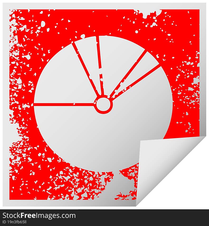 distressed square peeling sticker symbol of a pie chart