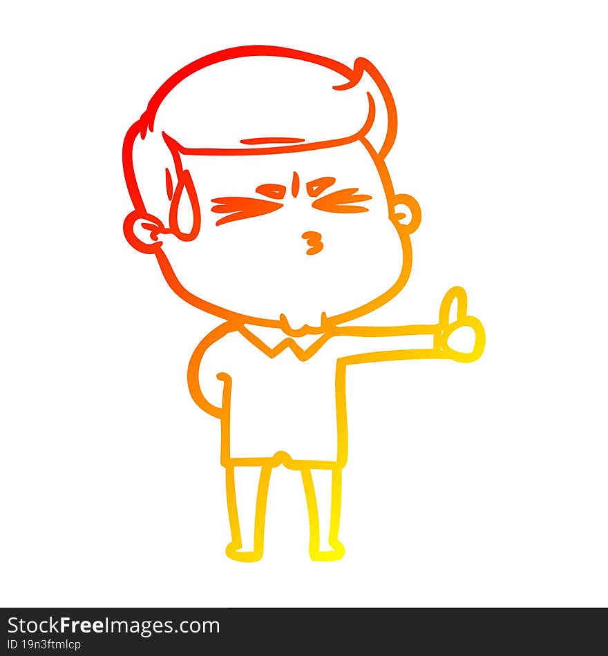 warm gradient line drawing cartoon man sweating