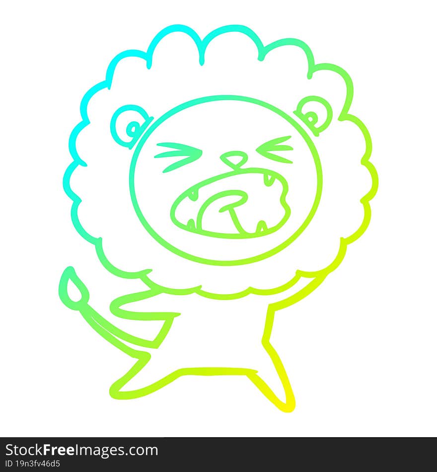 cold gradient line drawing of a cartoon lion