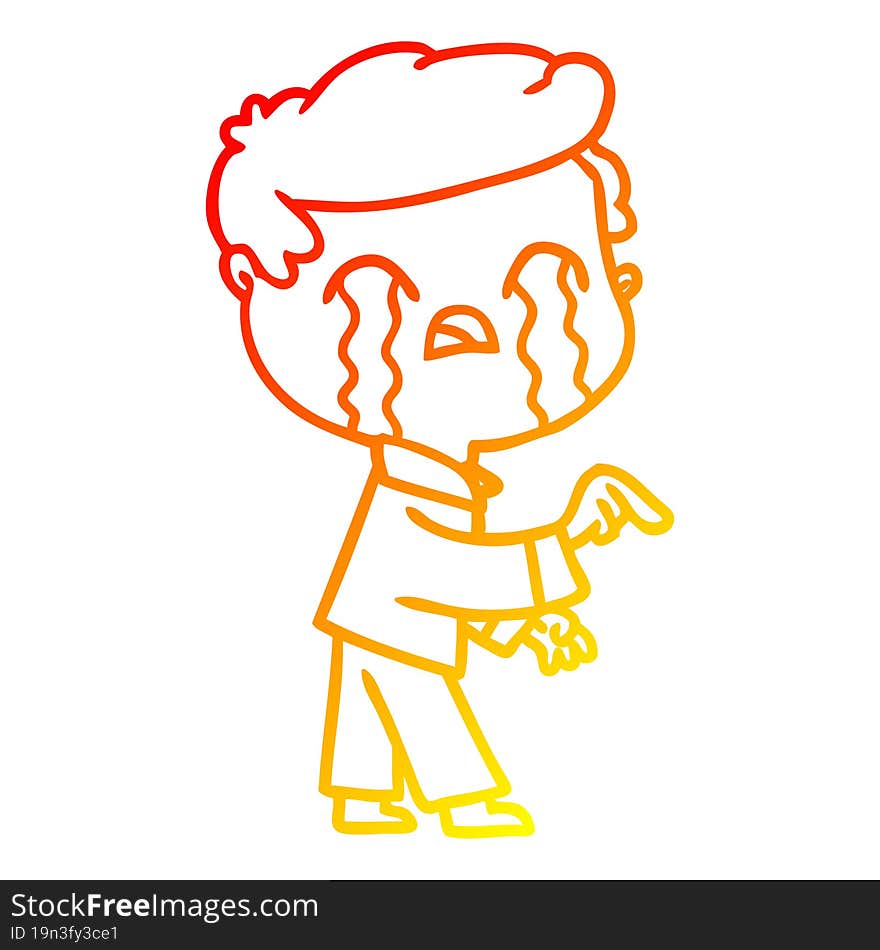 warm gradient line drawing of a cartoon man crying