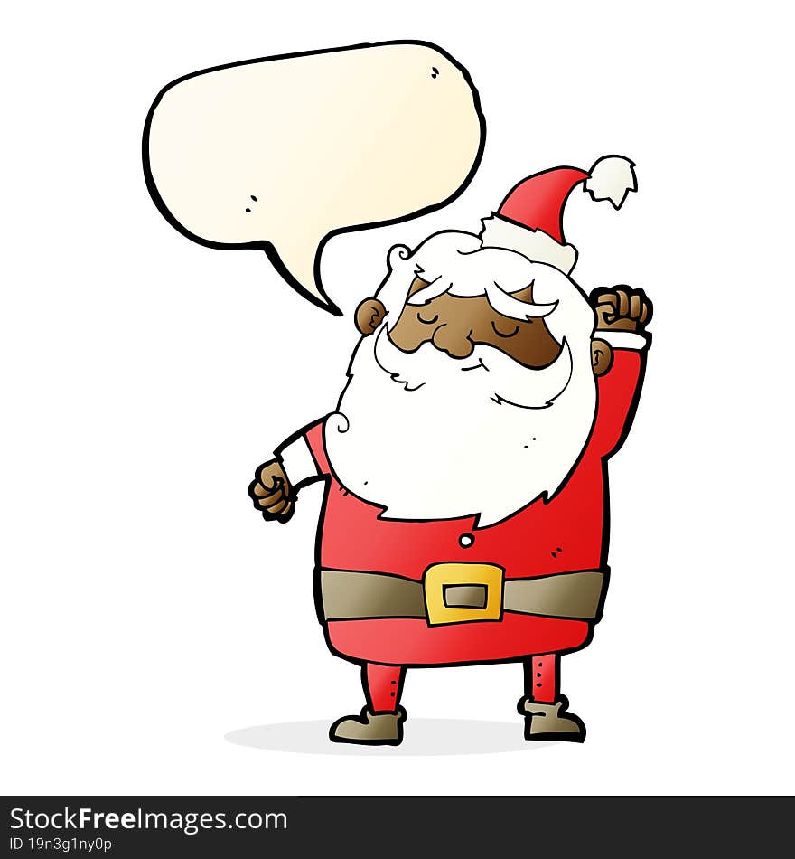 cartoon santa claus punching air with speech bubble