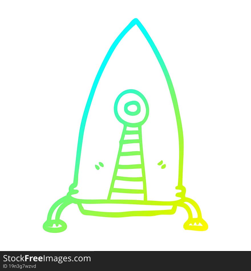 cold gradient line drawing cartoon space rocket