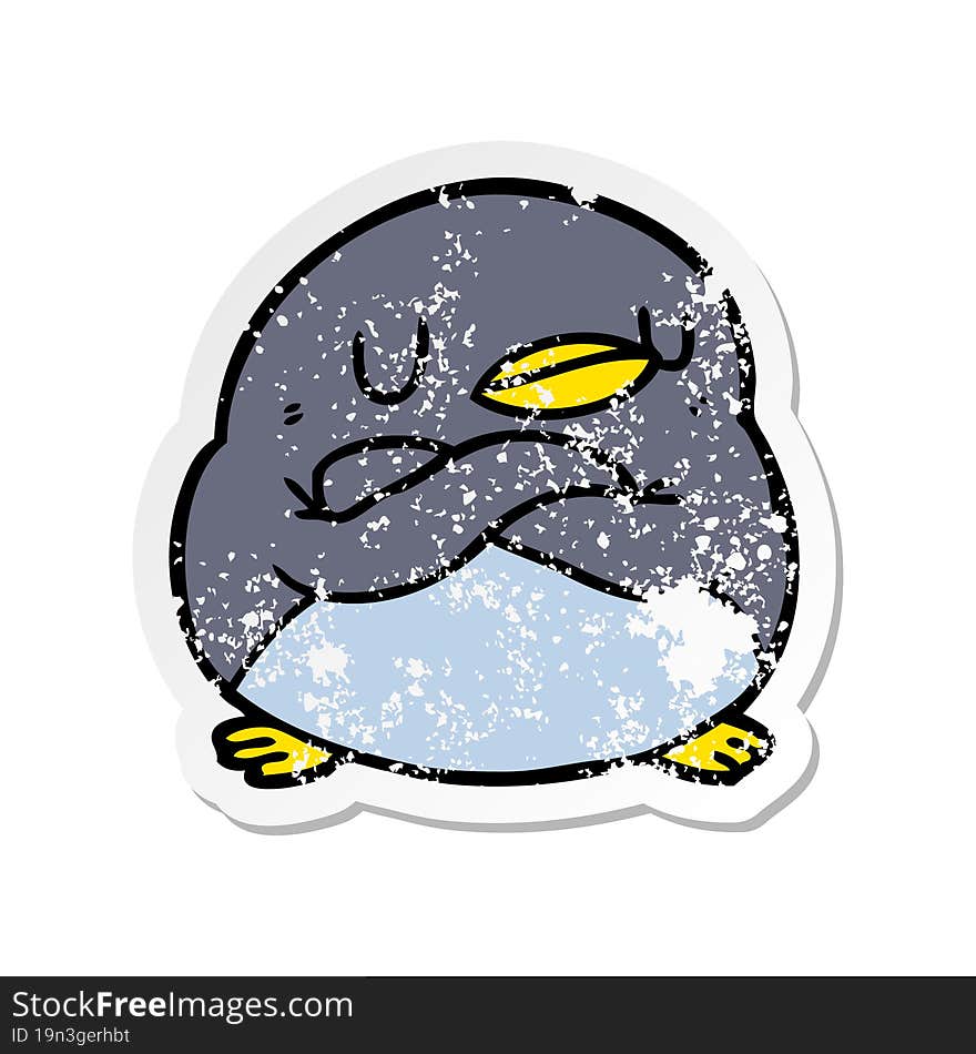 distressed sticker of a cartoon penguin