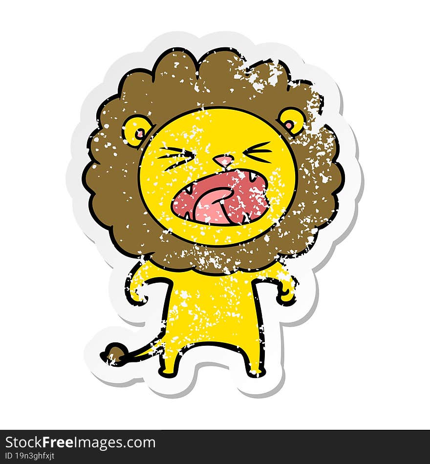 distressed sticker of a cartoon angry lion