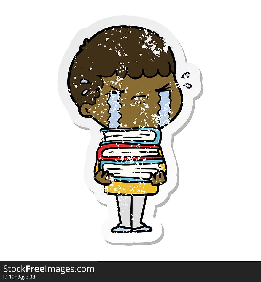 distressed sticker of a cartoon man crying