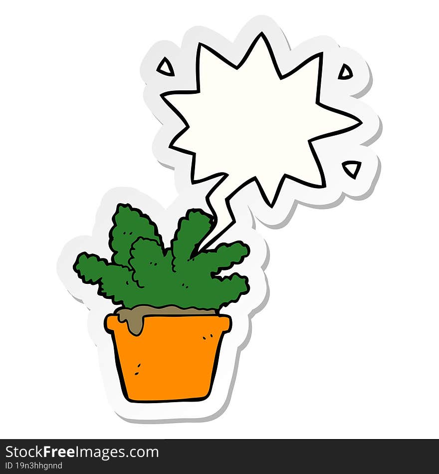 Cartoon House Plant And Speech Bubble Sticker