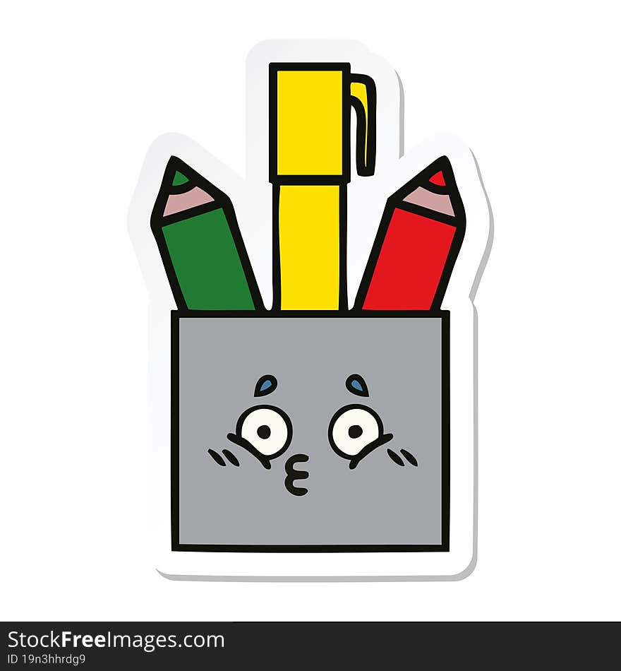 sticker of a cute cartoon pencil pot