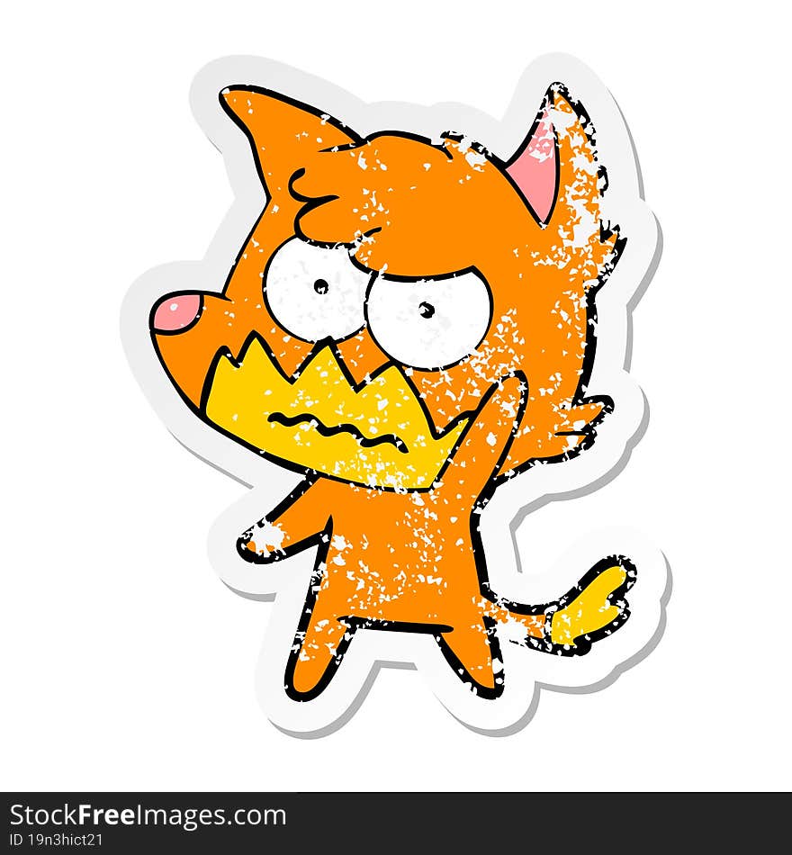 distressed sticker of a cartoon annoyed fox