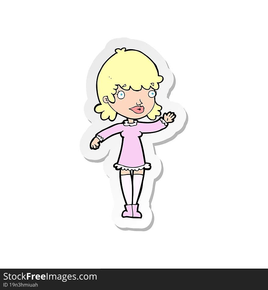 sticker of a cartoon woman waving