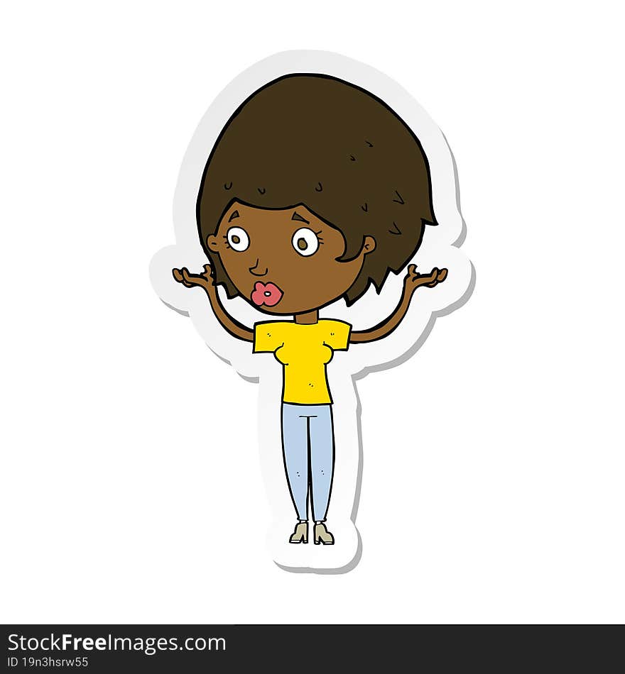 Sticker Of A Cartoon Woman Raising Hands In Air