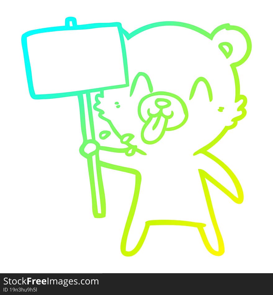 cold gradient line drawing of a rude cartoon bear with protest sign