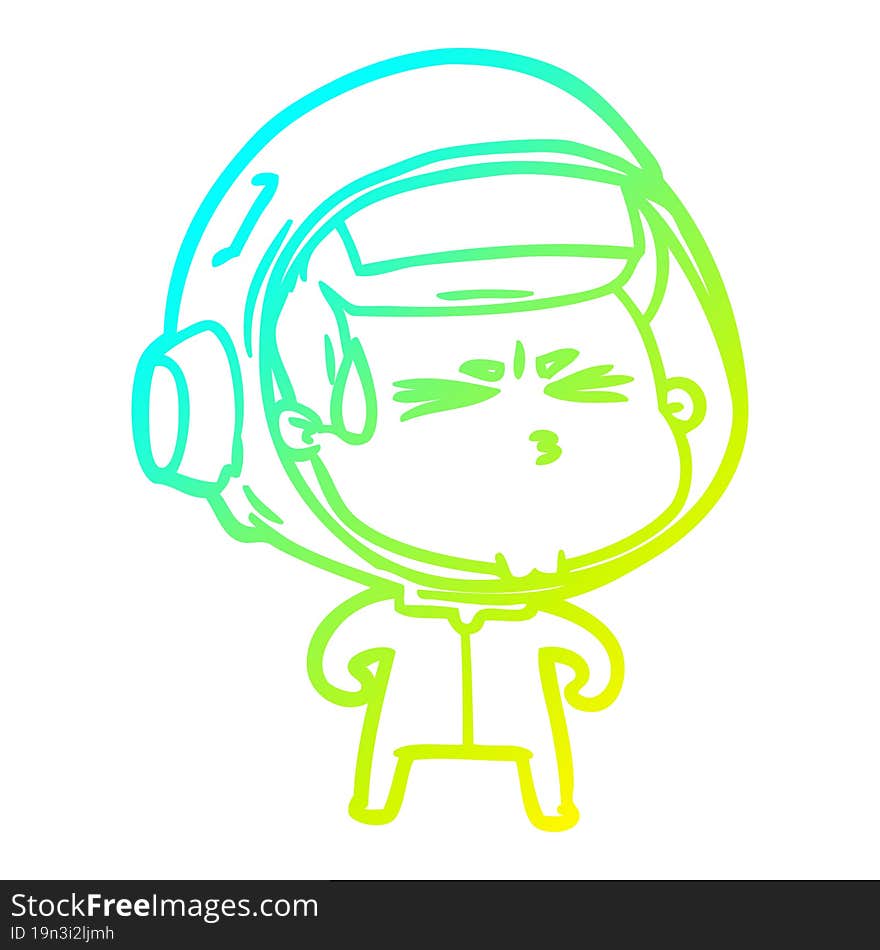 Cold Gradient Line Drawing Cartoon Stressed Astronaut