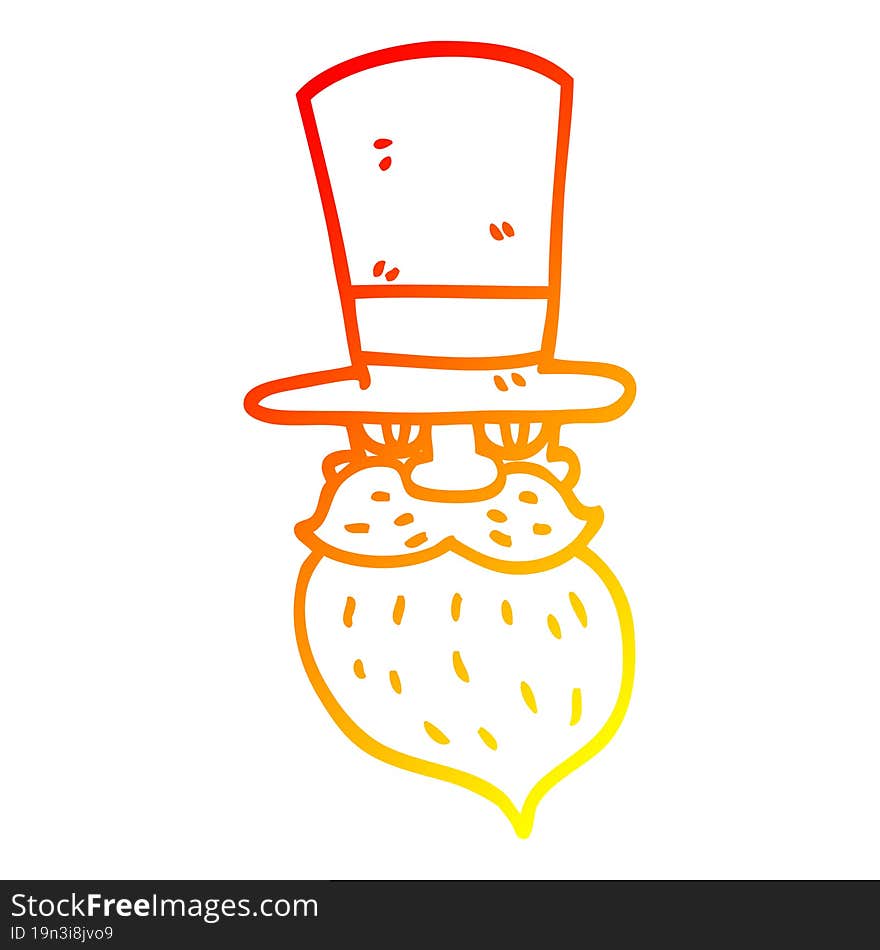 warm gradient line drawing cartoon bearded man with top hat