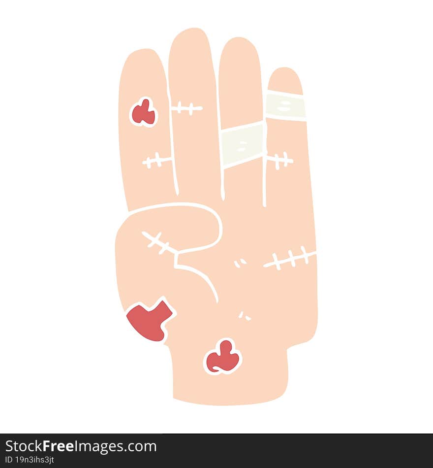 flat color illustration of injured hand. flat color illustration of injured hand