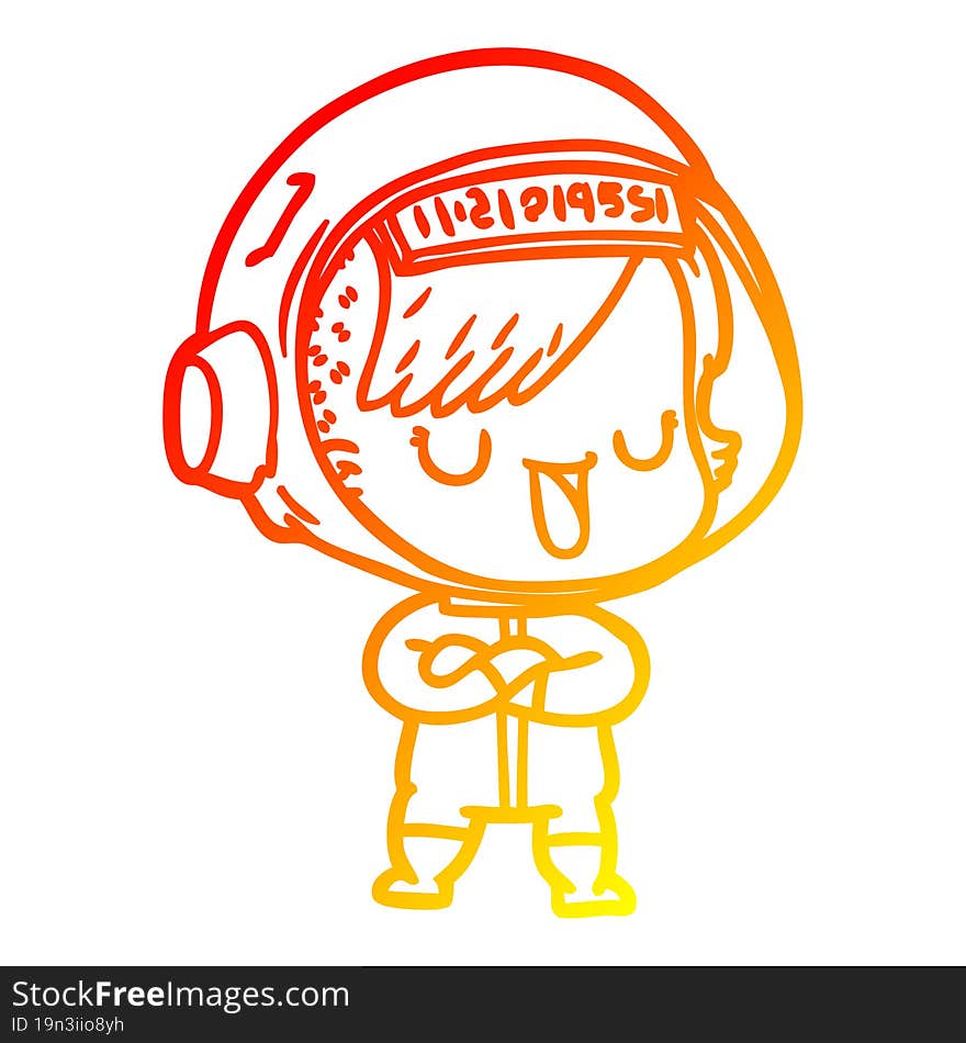 warm gradient line drawing of a cartoon astronaut woman