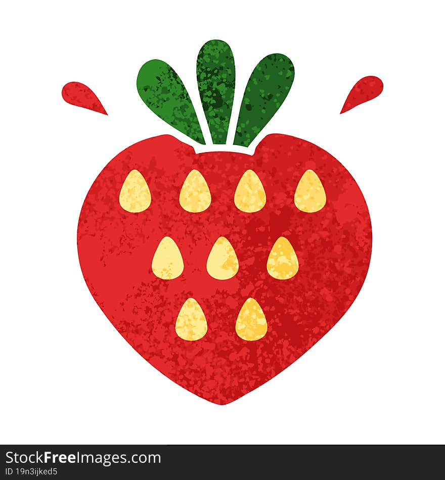 retro illustration style cartoon strawberry