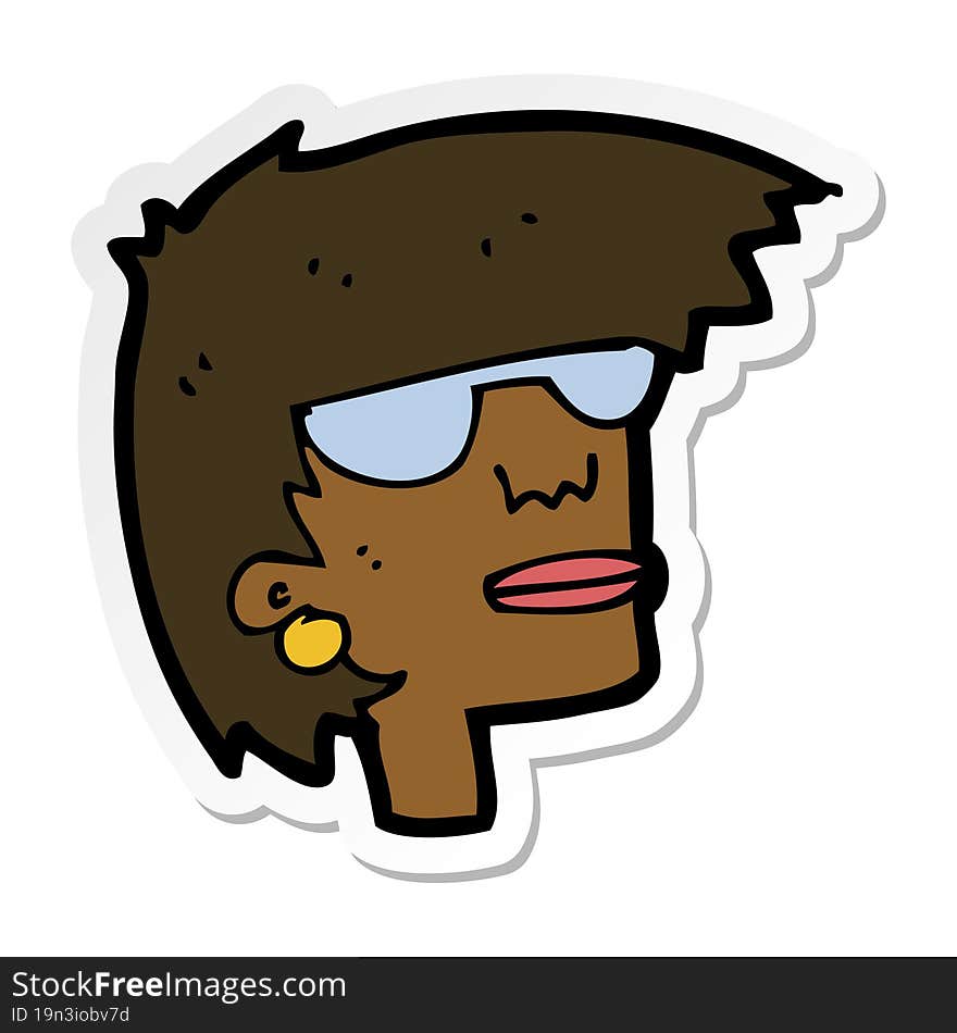 sticker of a cartoon female face with glasses