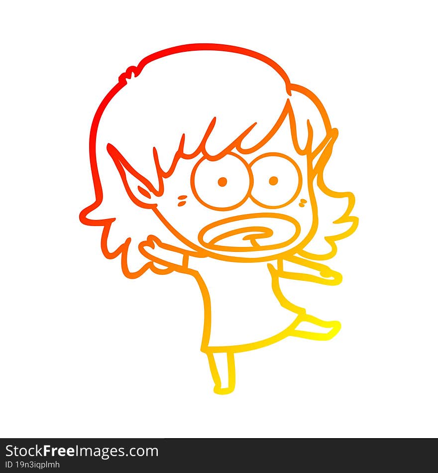 warm gradient line drawing cartoon shocked elf girl