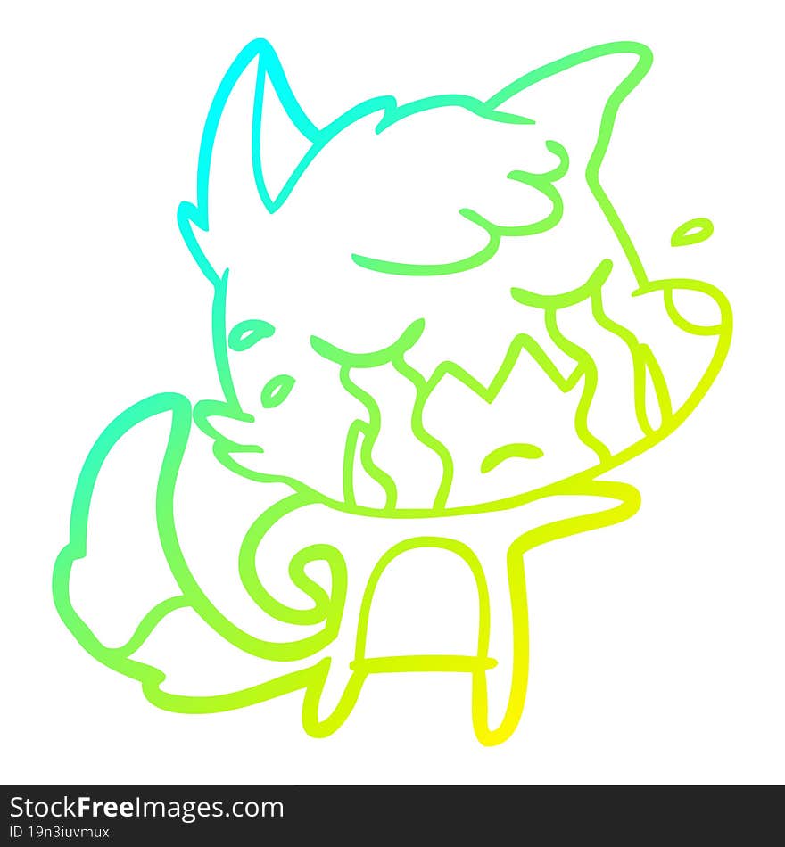 cold gradient line drawing crying fox cartoon