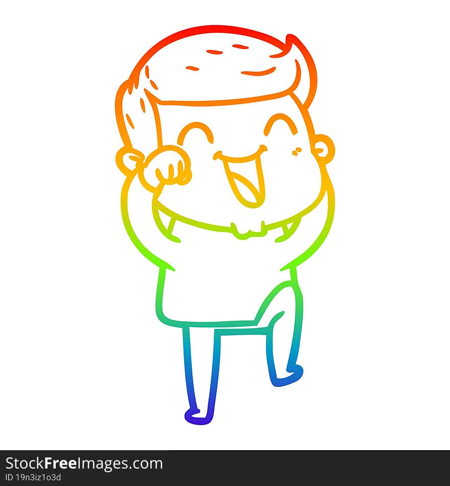 rainbow gradient line drawing of a cartoon man laughing