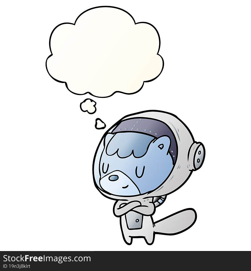 cartoon astronaut animal with thought bubble in smooth gradient style