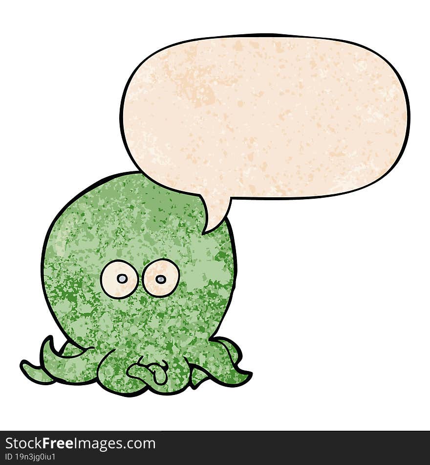 cartoon octopus and speech bubble in retro texture style