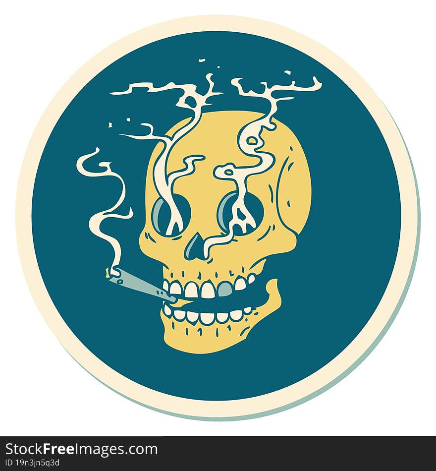 tattoo style sticker of a skull smoking