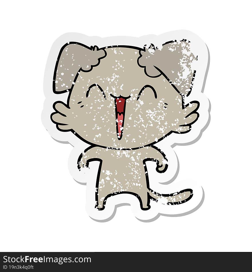 distressed sticker of a happy little dog cartoon