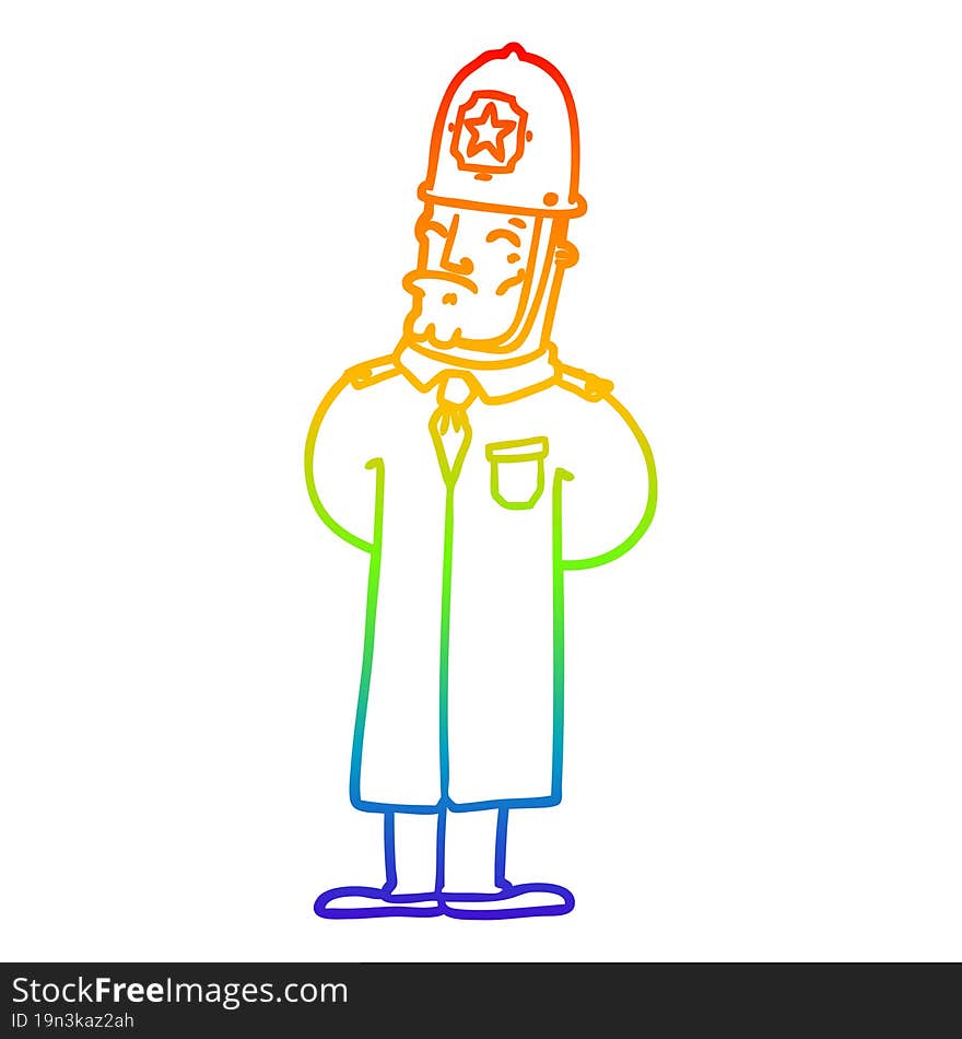 Rainbow Gradient Line Drawing Cartoon Policeman