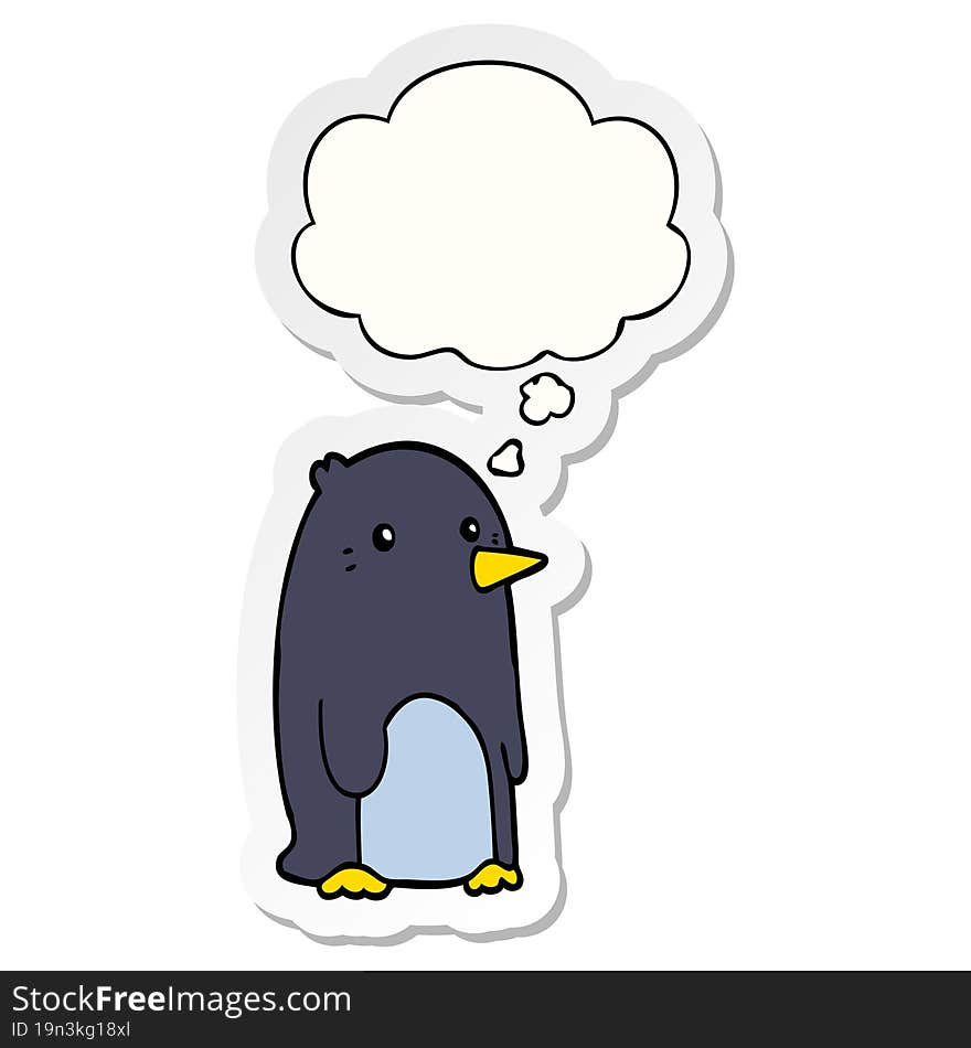 cartoon penguin and thought bubble as a printed sticker