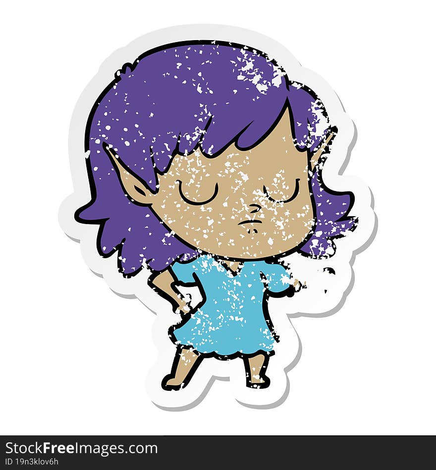 distressed sticker of a cartoon elf girl