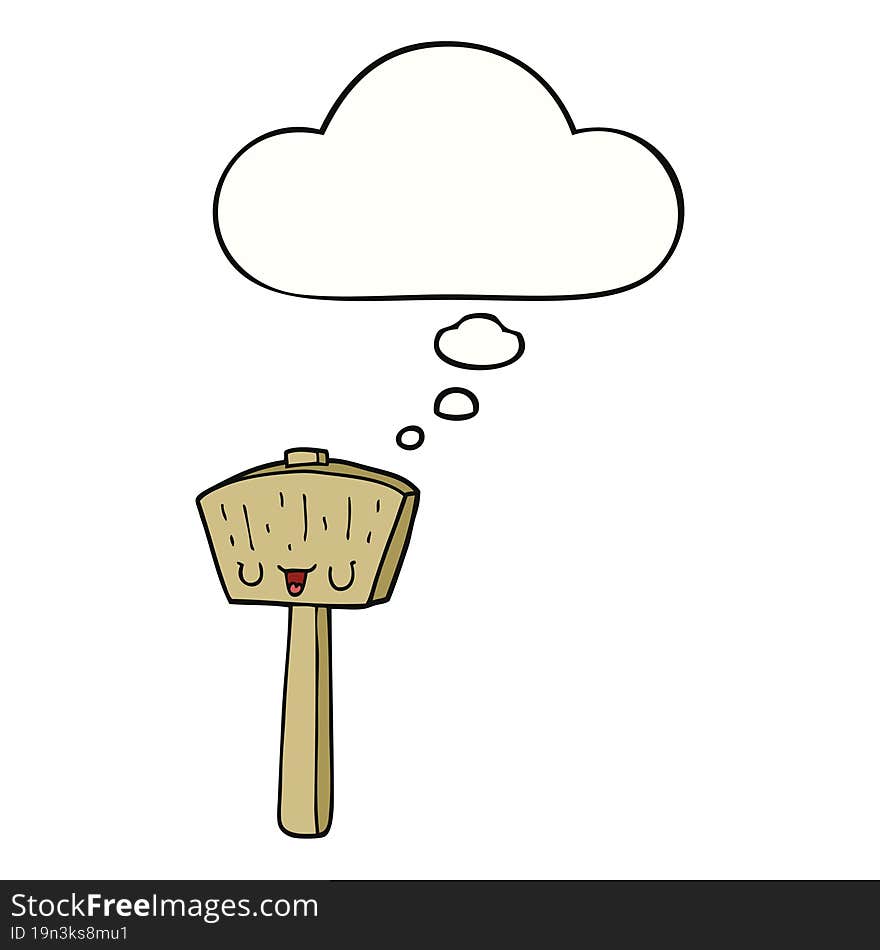 cartoon mallet and thought bubble