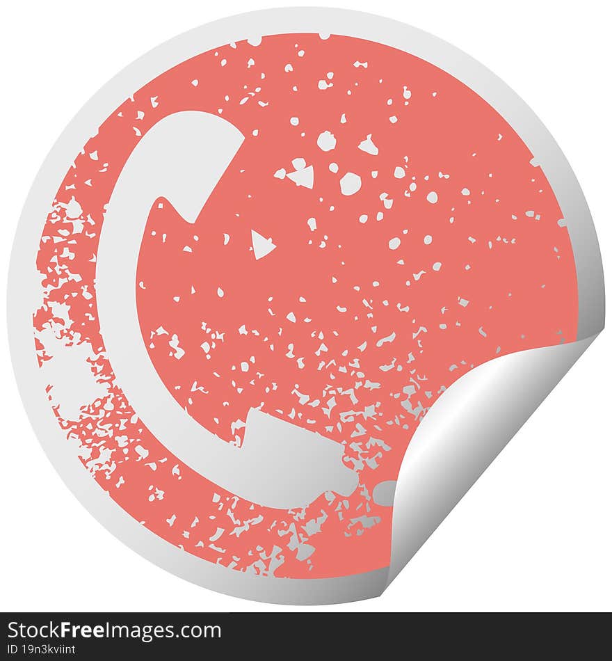 distressed circular peeling sticker symbol telephone receiver